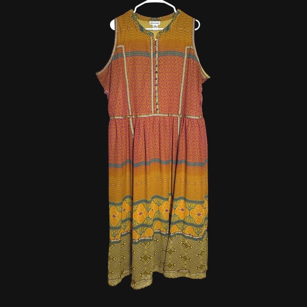 Jessica London Meadow Sage Print Sleeveless Midi Dress Boho Geometric Plus 24